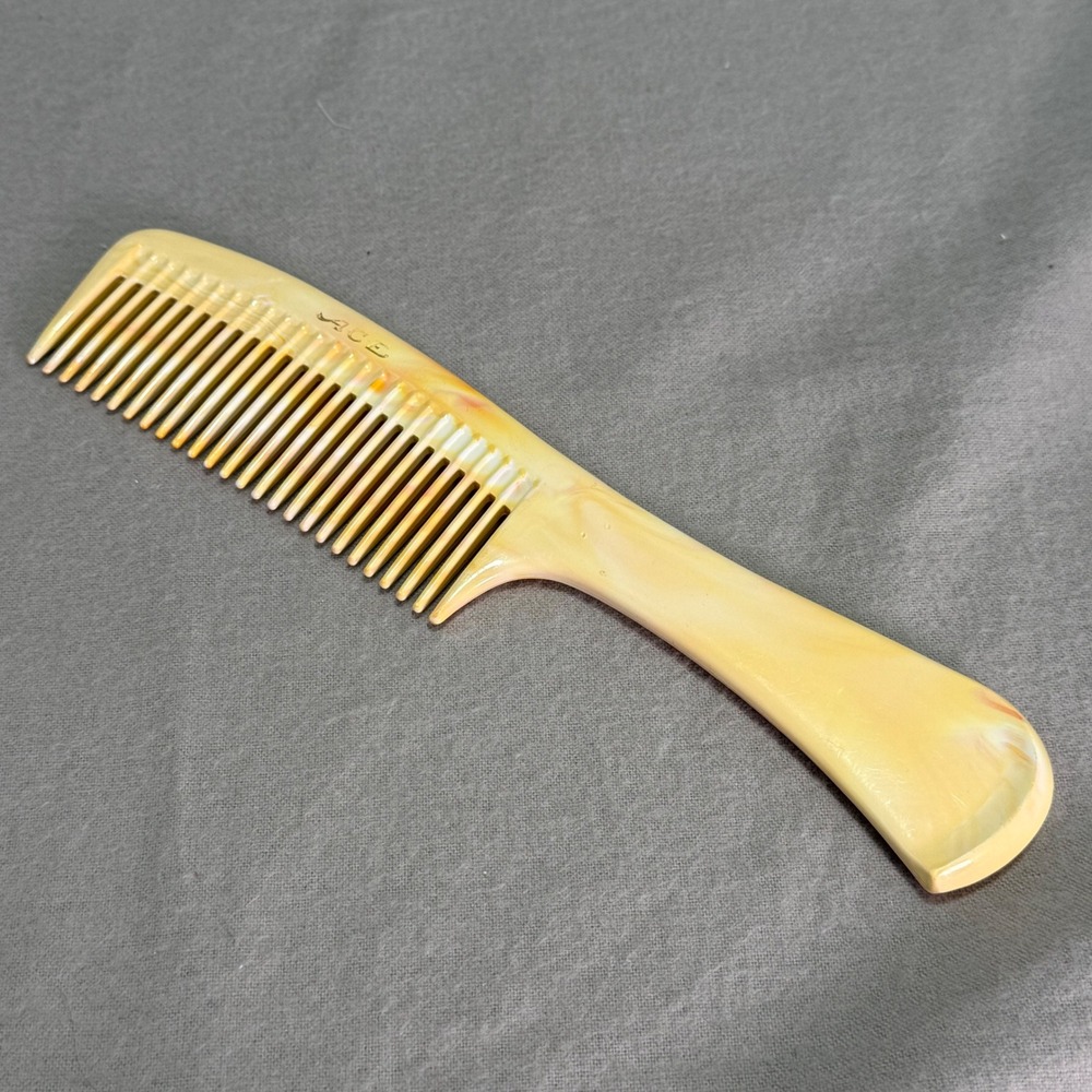 ACE Rake Hair Comb Cream Orange Marble Swirl Detangler Wide Tooth Vtg 70s 9"